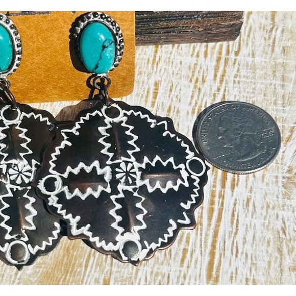 Tipi Southwestern Turquoise Dangle Earrings Western Aztec Tribal Jewelry - Picture 2 of 2